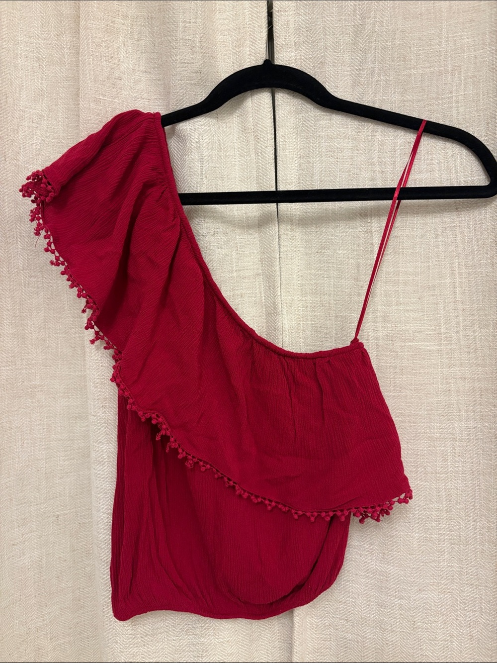 Ten Sixty Sherman One-Shoulder Ruffle Top in Deep Red